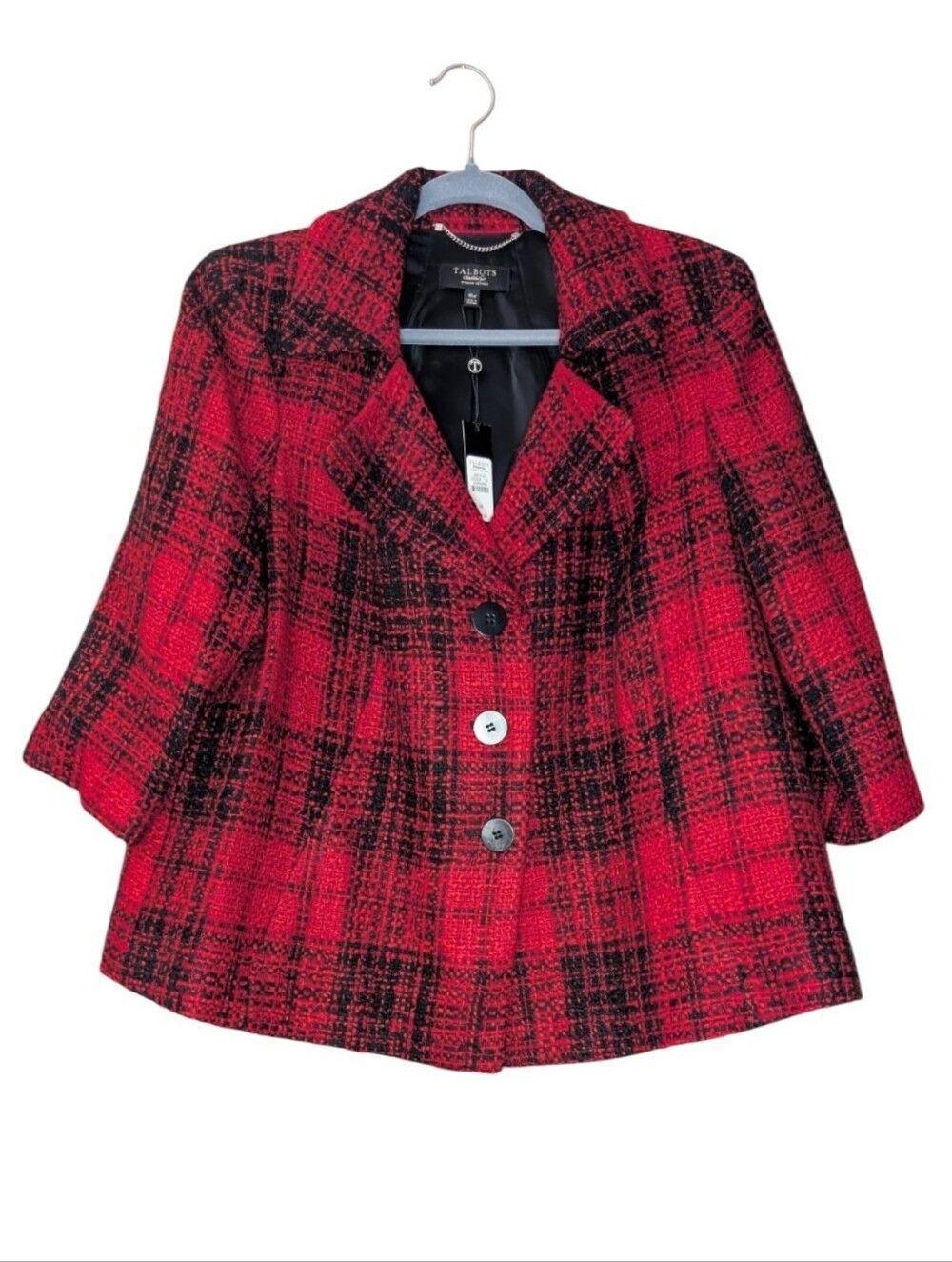 NWT Talbots Red Black Tartan Plaid Tweed Jacket Button Front wool blend size 16W